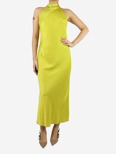 Yellow halterneck satin midi dress - size UK 14 Dresses Galvan London 