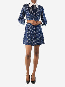 Bella Freud Navy and white polka dot shirt dress - size UK 6