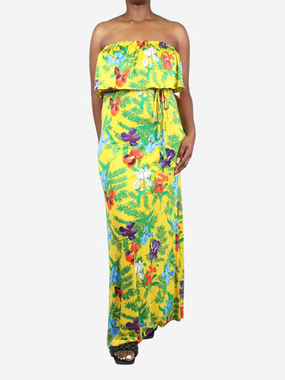 Yellow floral maxi dress with belt - size M Dresses Nieves Lavi 