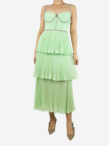 Self Portrait Mint green tiered crystal-embellished midi dress - size UK 10