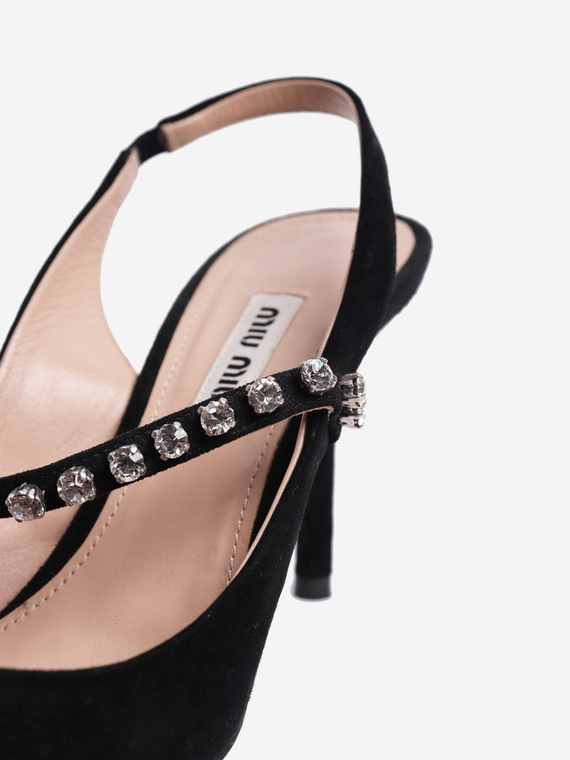 Black suede embellished slingback pumps - size EU 37.5 Heels Miu Miu 