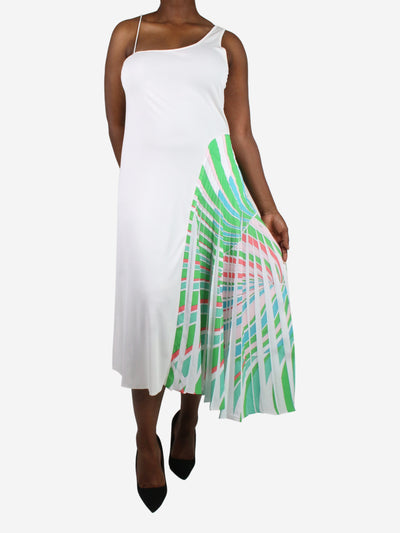 White asymmetric strap pleated midi dress - size UK 16 Dresses Emilio Pucci 