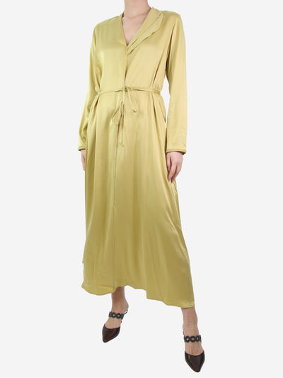 Yellow long-sleeved silk maxi dress - size UK 10 Dresses Alysi 