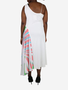 Emilio Pucci White asymmetric strap pleated midi dress - size UK 16