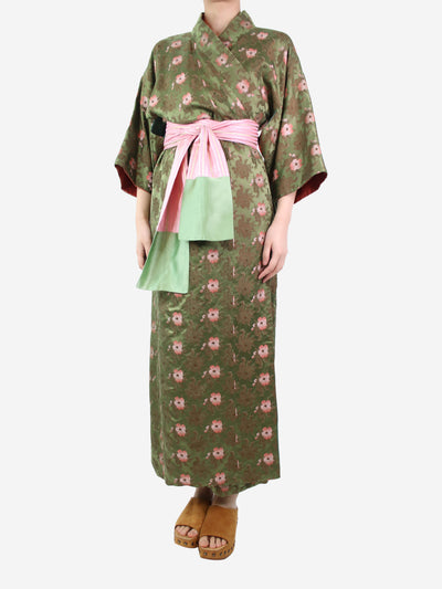 Multi floral printed belted jacquard kimono - size One Size Coats & Jackets Daniel Hanson 