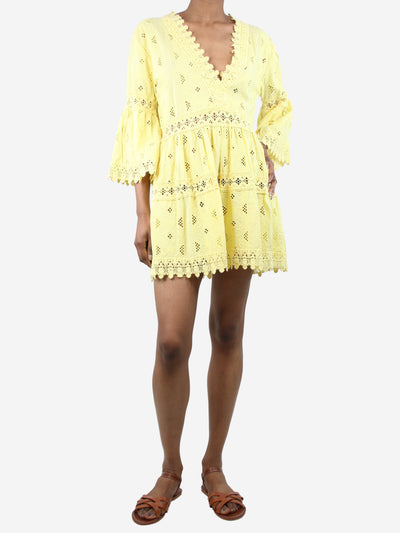 Yellow lace trimmed mini dress - size XS Dresses Melissa Odabash 