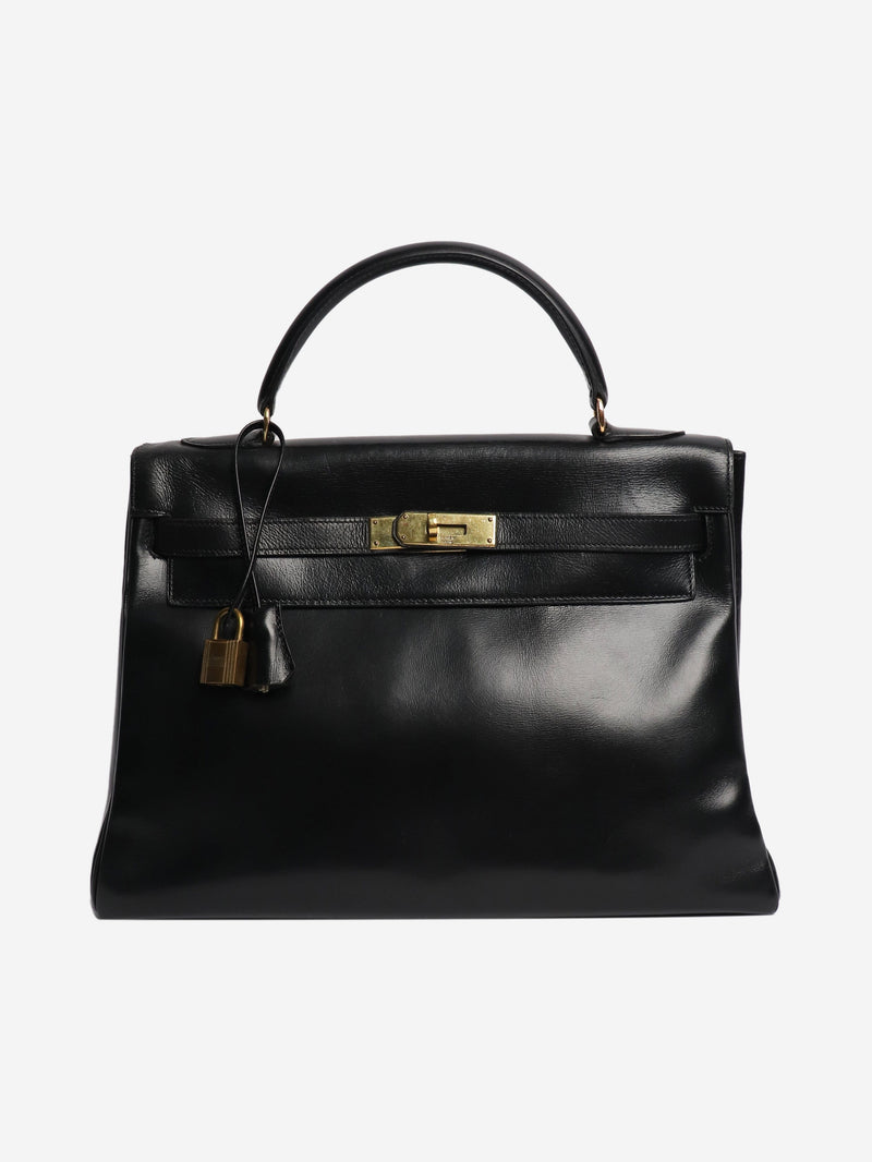 Black vintage box calf leather hermes kelly 28 Top Handle Bags Hermes 