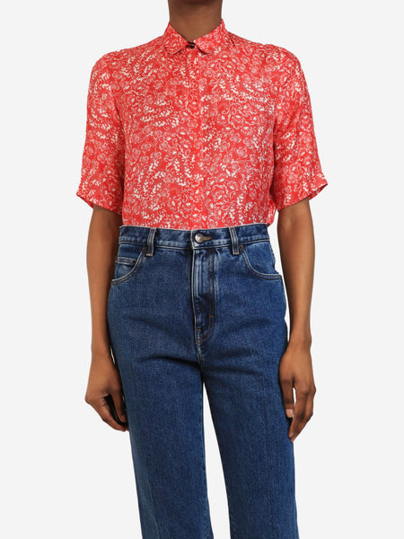 Red silk-blend top - size UK 6 alternate image