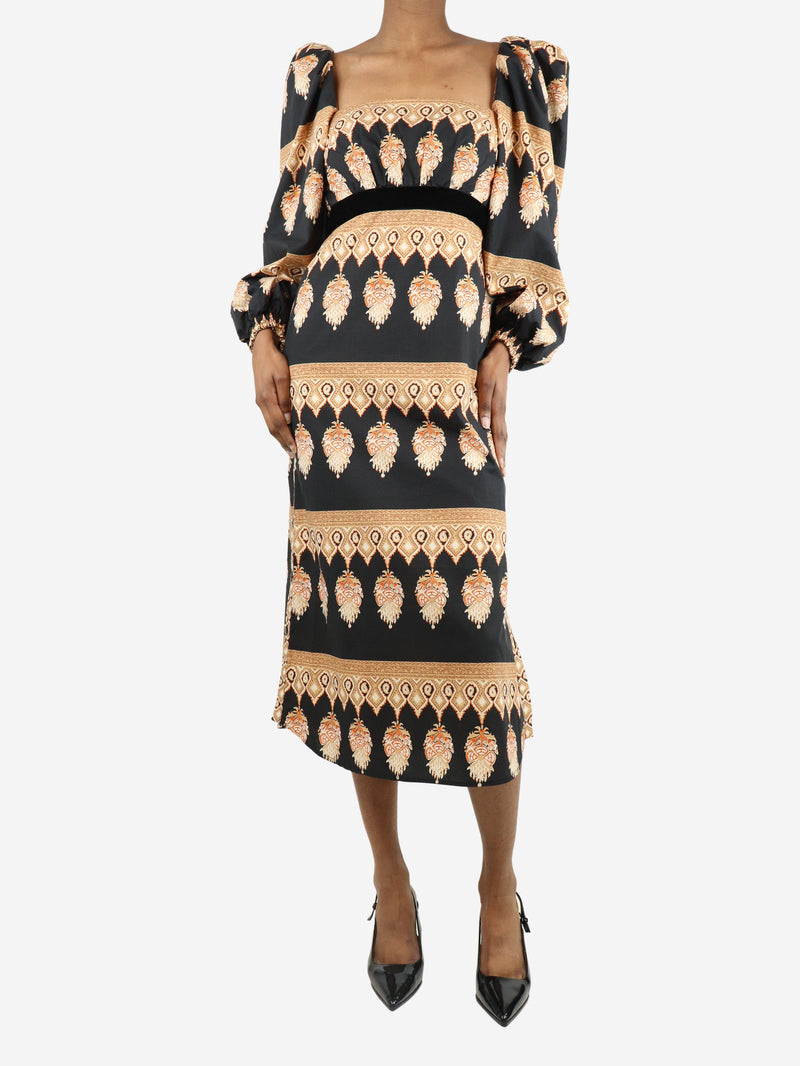 Black printed puffball sleeve cotton dress - size UK 6 Dresses Johanna Ortiz 
