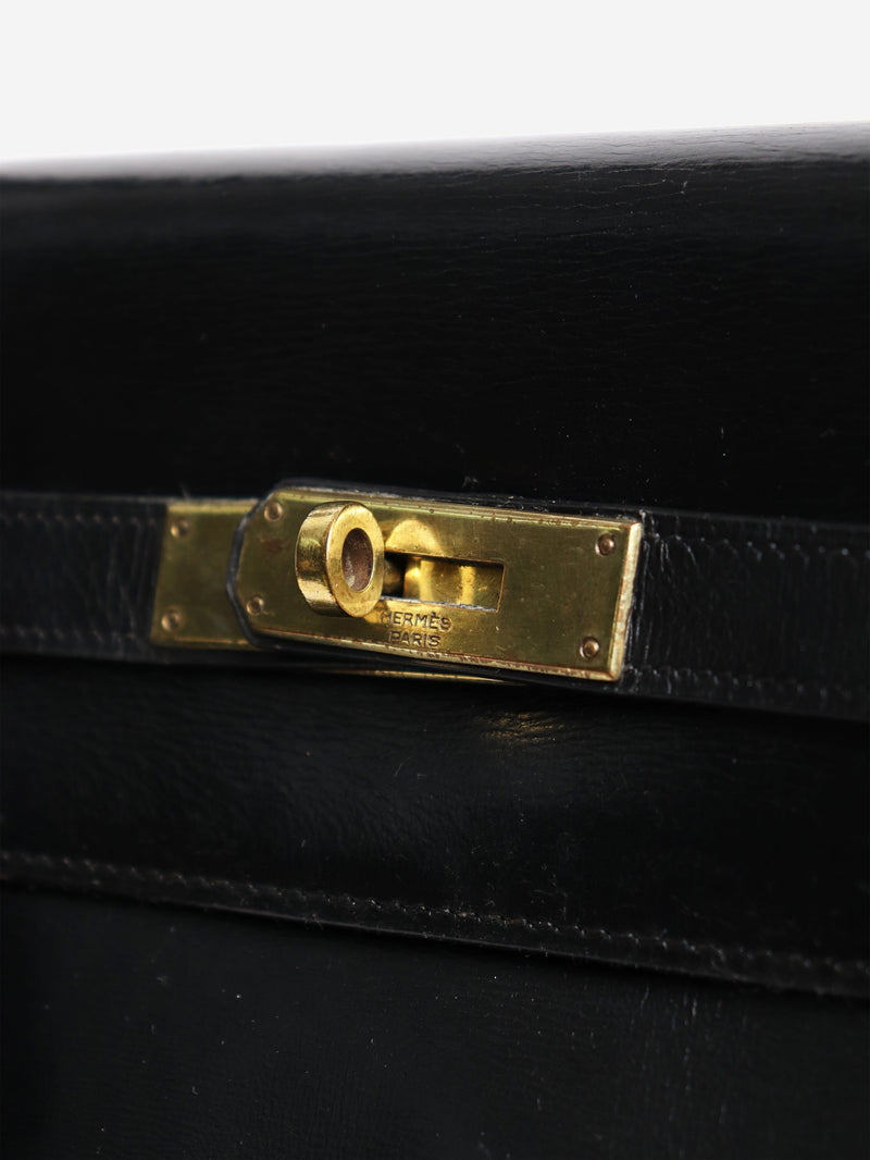 Black vintage box calf leather hermes kelly 28 Top Handle Bags Hermes 