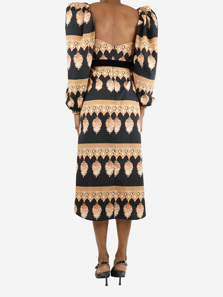 Black printed puffball sleeve cotton dress - size UK 6 alternate image