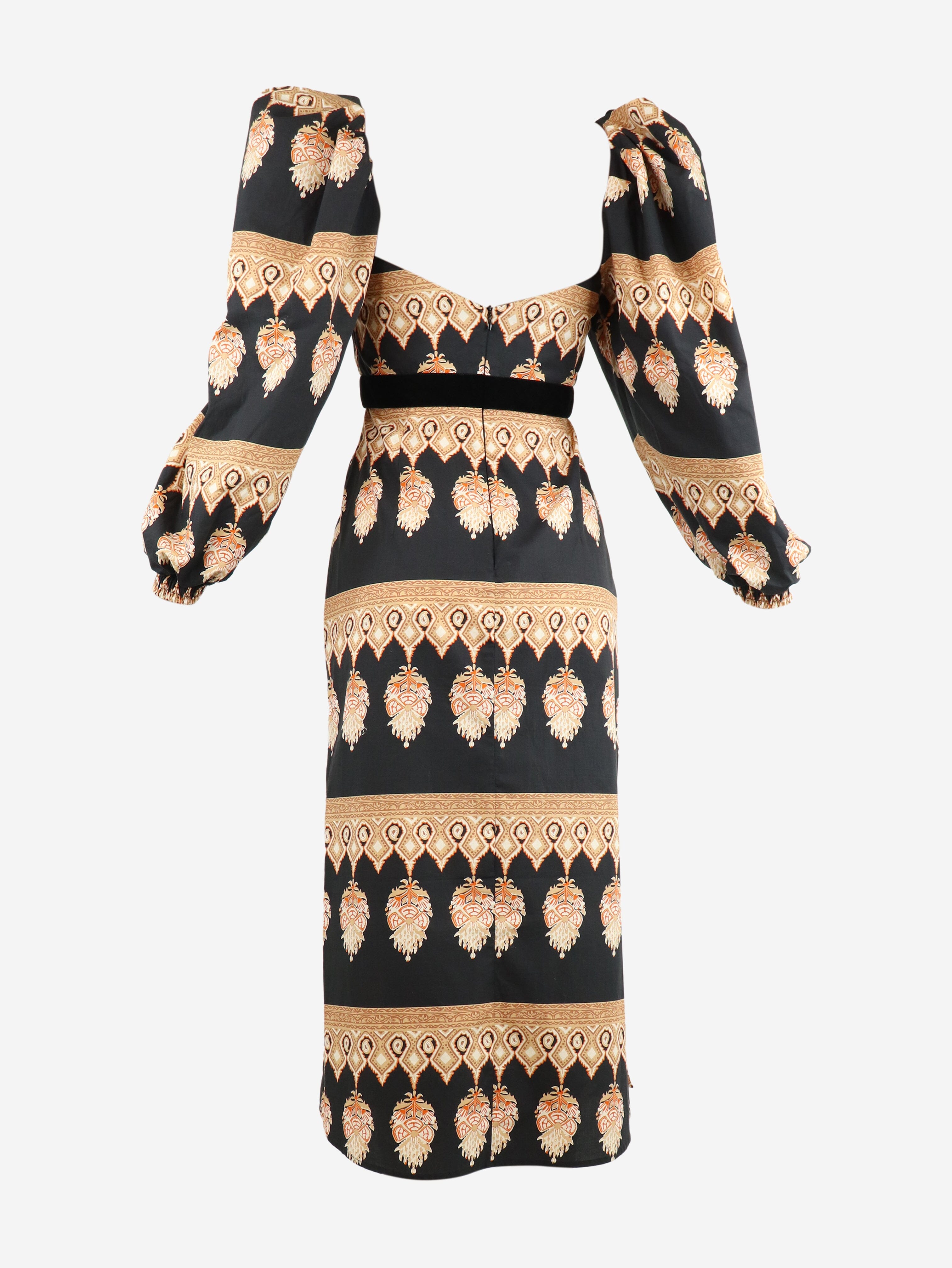 Black printed puffball sleeve cotton dress - size UK 6 Dresses Johanna Ortiz 