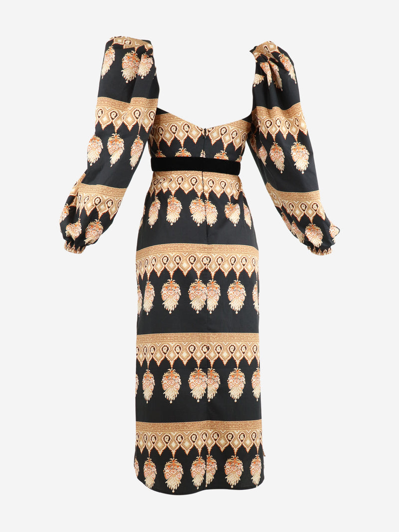 Black printed puffball sleeve cotton dress - size UK 6 Dresses Johanna Ortiz 