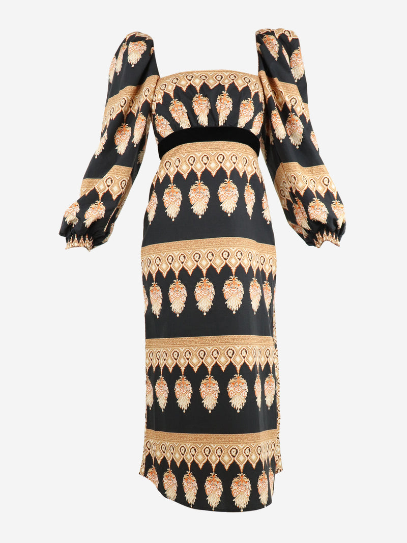 Black printed puffball sleeve cotton dress - size UK 6 Dresses Johanna Ortiz 