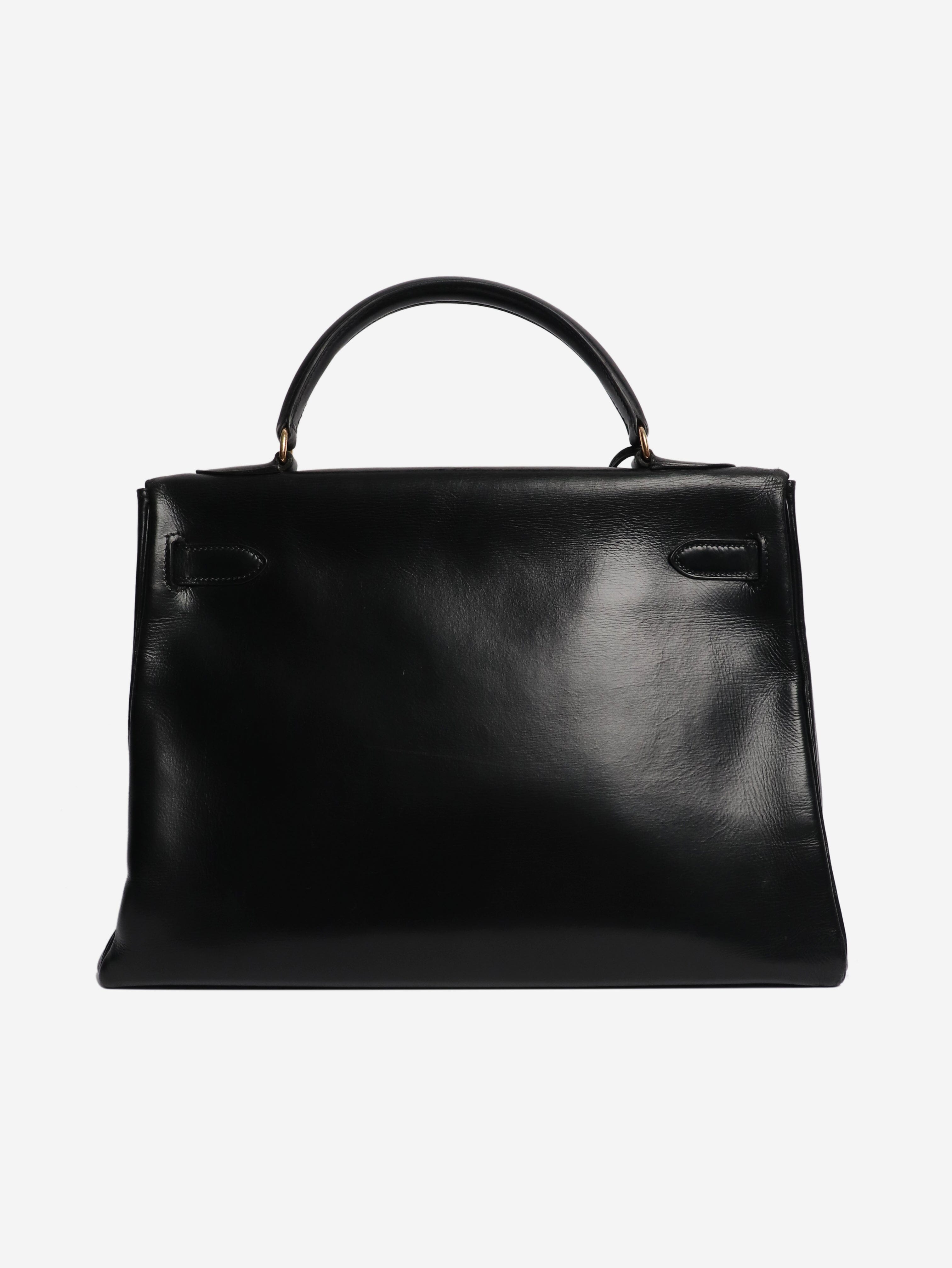 Black vintage box calf leather hermes kelly 28 Top Handle Bags Hermes 