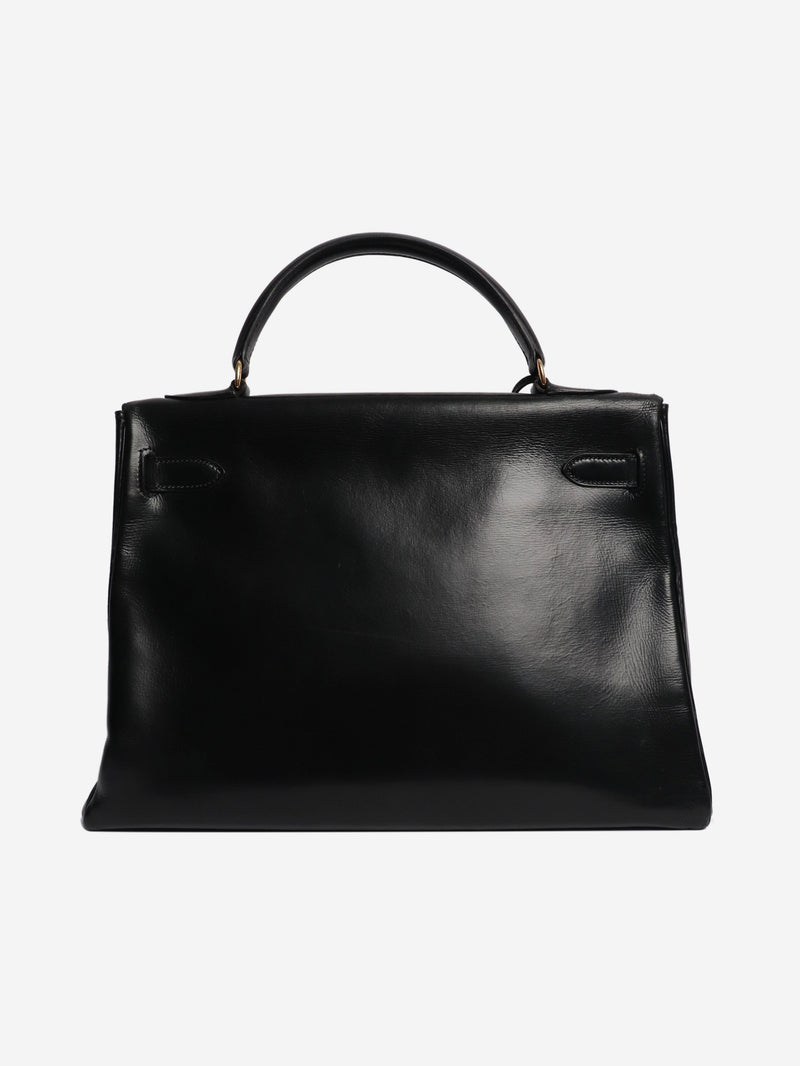 Black vintage box calf leather hermes kelly 28 Top Handle Bags Hermes 