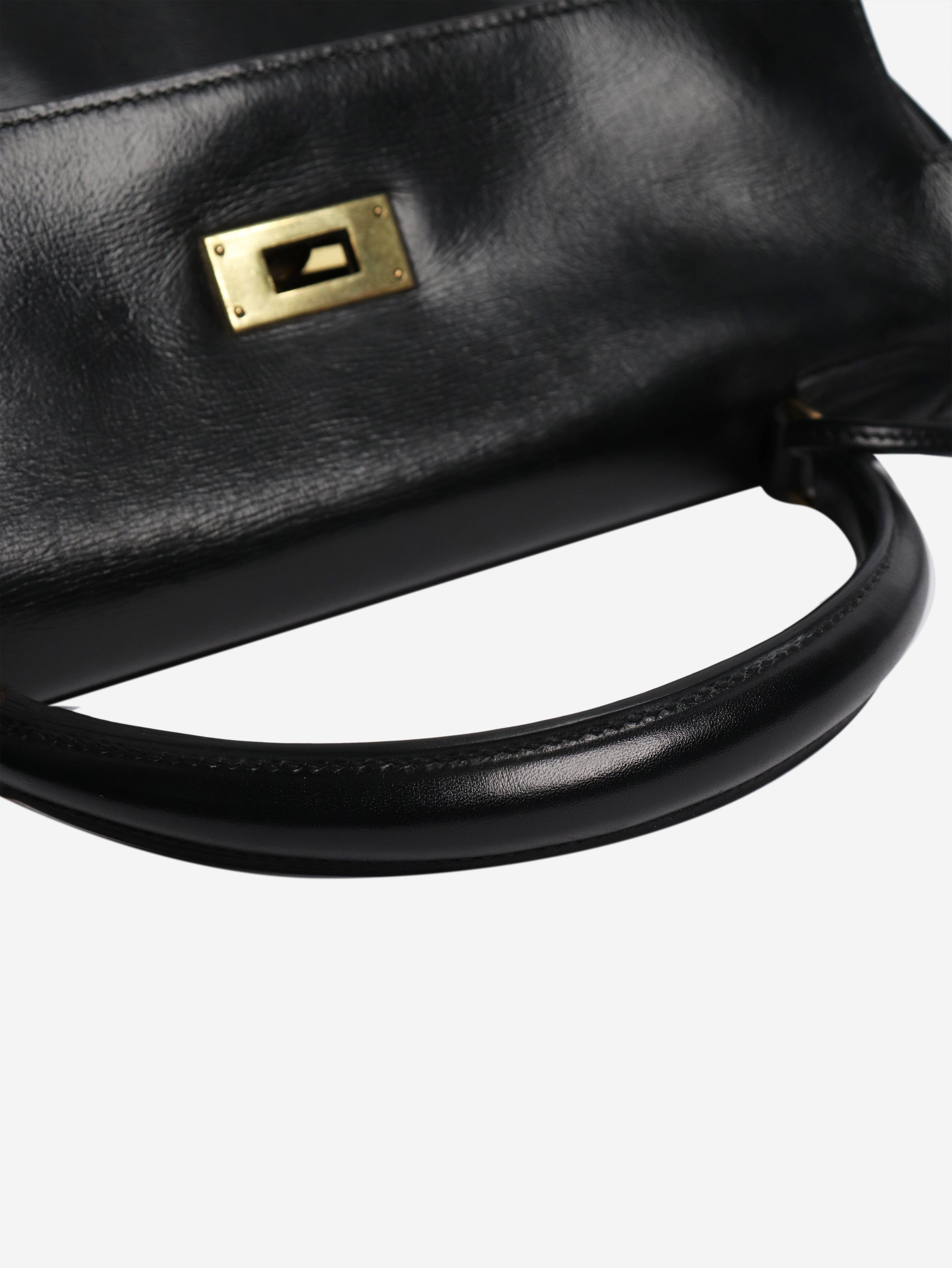 Black vintage box calf leather hermes kelly 28 Top Handle Bags Hermes 
