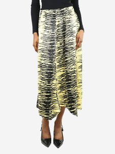 Ganni Yellow elasticated animal print midi skirt - size UK 6