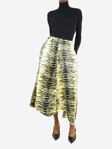 Ganni Yellow elasticated animal print midi skirt - size UK 6