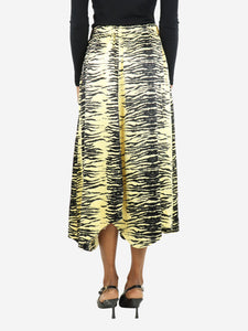 Ganni Yellow elasticated animal print midi skirt - size UK 6