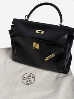 Black vintage box calf leather hermes kelly 28 Top Handle Bags Hermes 