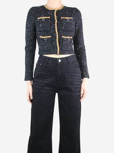 self-portrait Black sequin knit crop jacket - size M