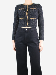 self-portrait Black sequin knit crop jacket - size M