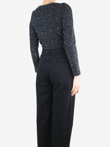 self-portrait Black sequin knit crop jacket - size M