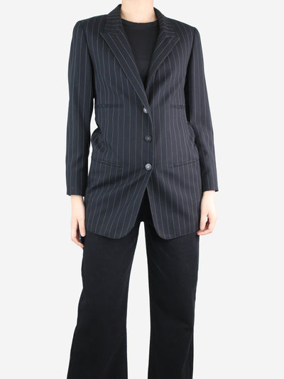 Black pinstriped wool long blazer - size UK 10 Coats & Jackets Chanel 