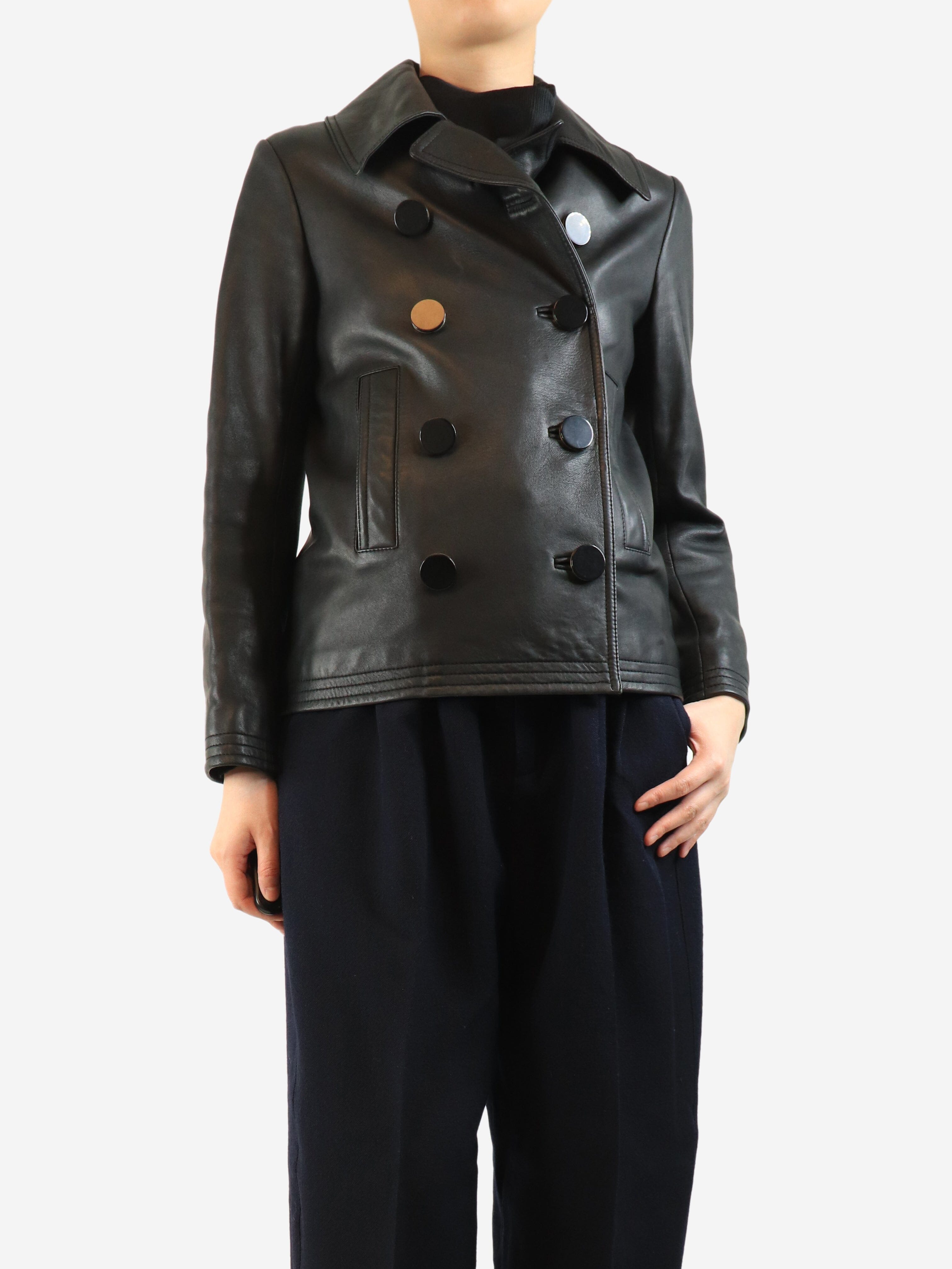 Black double-breasted leather jacket - size UK 8 Coats & Jackets Balenciaga 