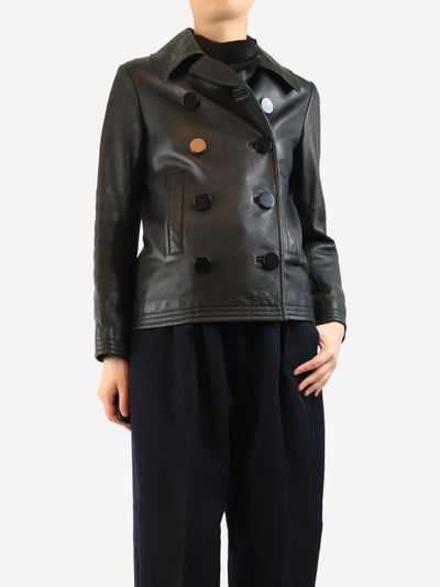 Black double-breasted leather jacket - size UK 8 Coats & Jackets Balenciaga 