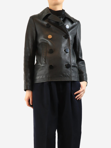 Black double-breasted leather jacket - size UK 8 product image