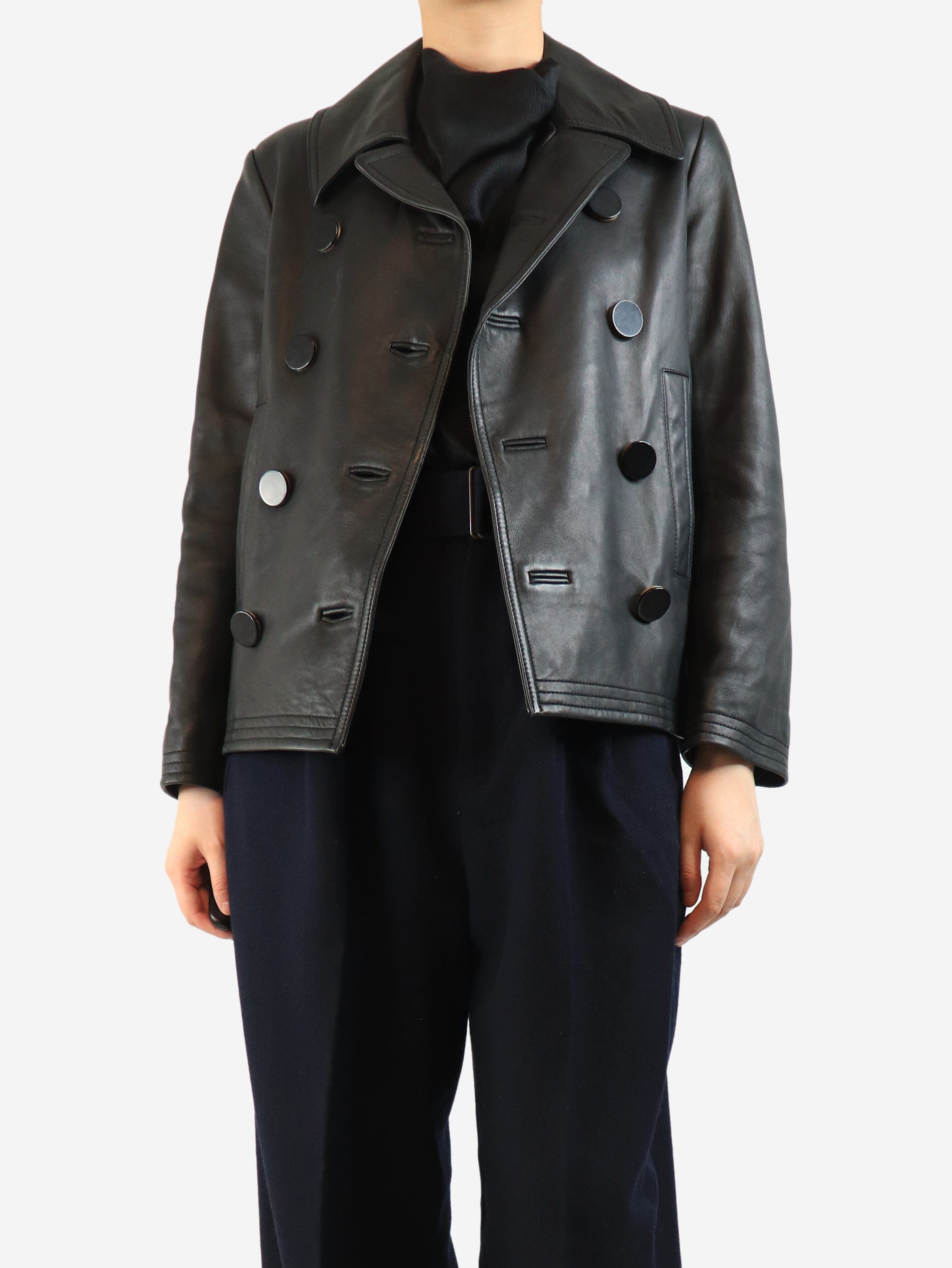 Black double-breasted leather jacket - size UK 8 Coats & Jackets Balenciaga 