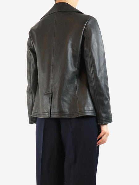 Black double-breasted leather jacket - size UK 8 alternate image