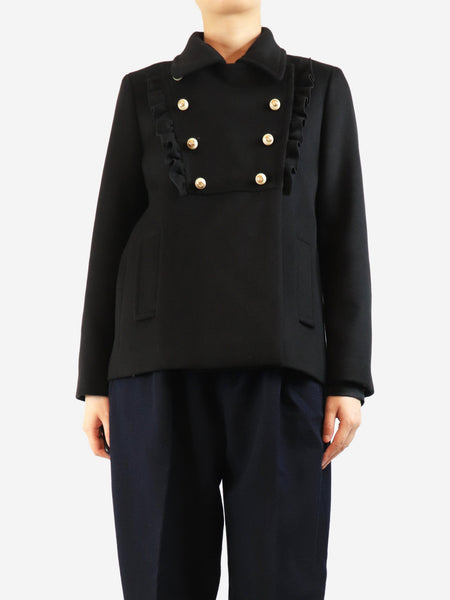 Black wool coat with pearl buttons - size UK 14 product image
