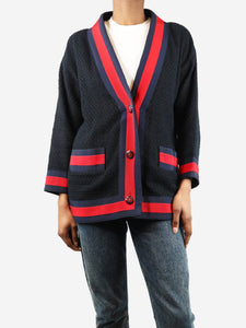 Gucci Navy blue stripe-trimmed cardigan - size UK 4