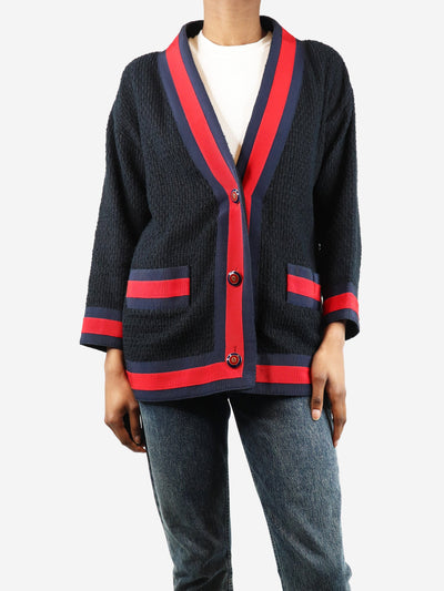 Navy blue stripe-trimmed cardigan - size UK 4 Knitwear Gucci 