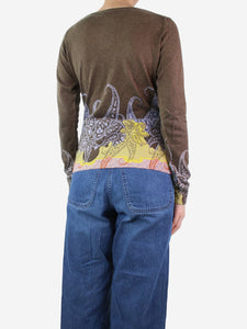 Etro Brown paisley v-neck sweater - size UK 12