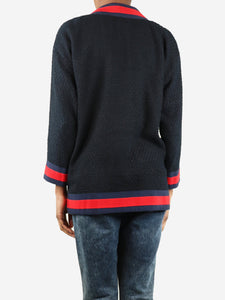 Gucci Navy blue stripe-trimmed cardigan - size UK 4