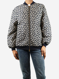 See By Chloe Black quilted floral-print georgette jacket - size UK 6