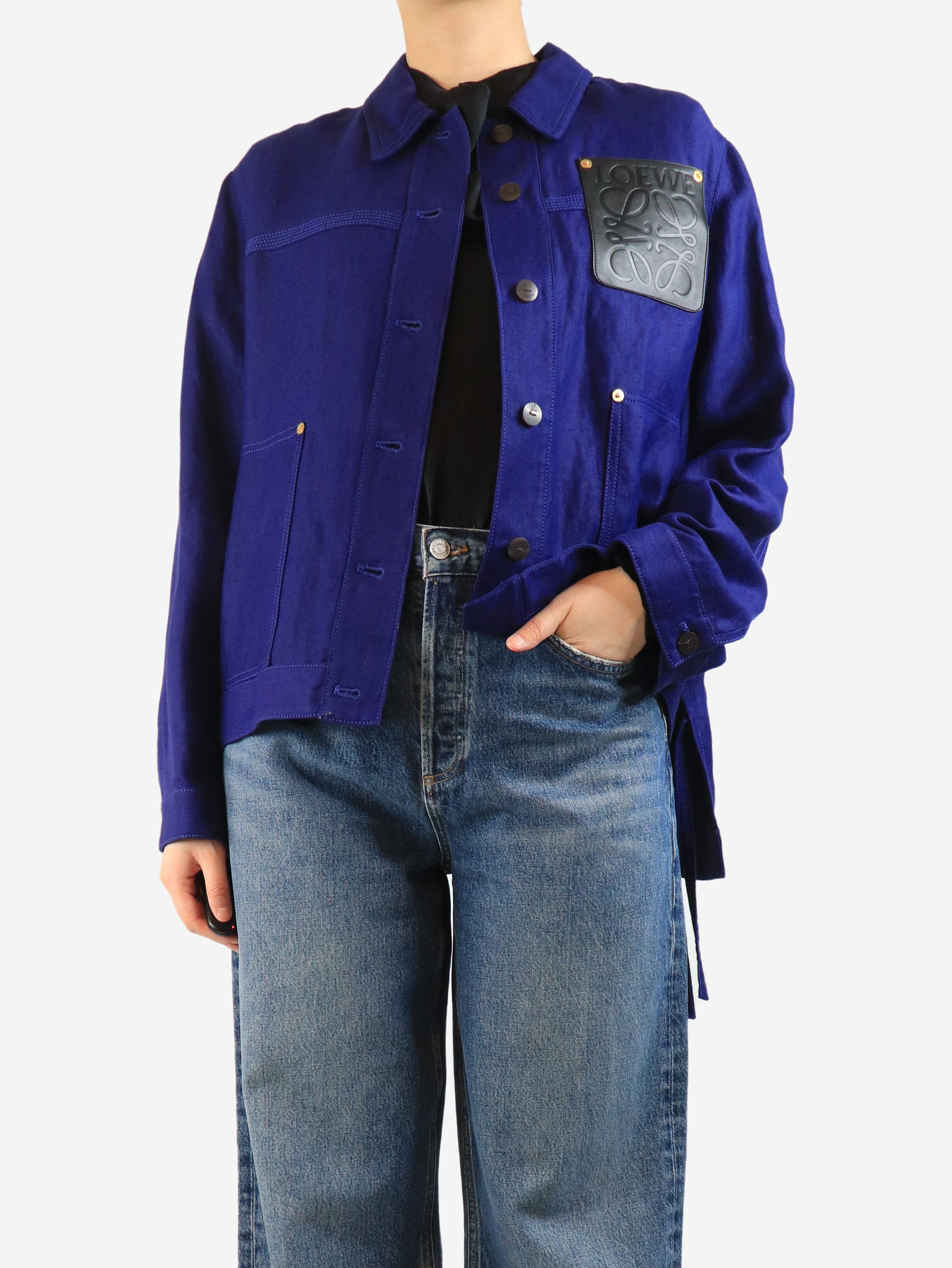 Blue Anagram-patch linen-blend jacket - size UK 10 Coats & Jackets Loewe 