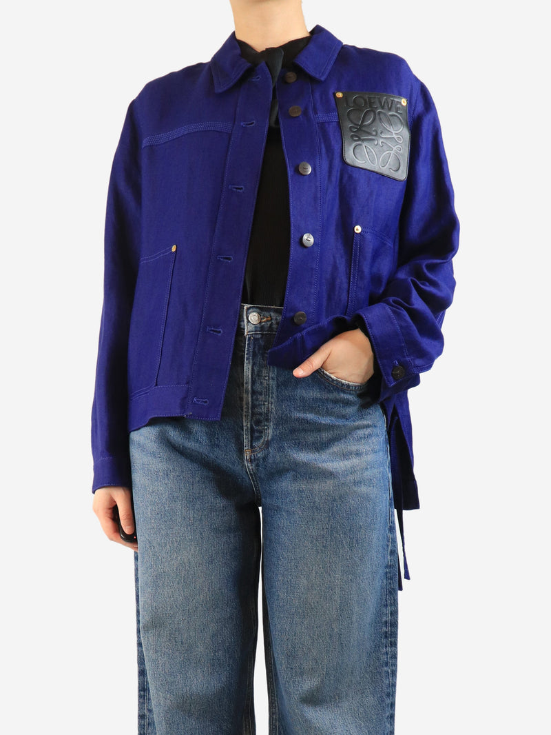 Blue Anagram-patch linen-blend jacket - size UK 10 Coats & Jackets Loewe 