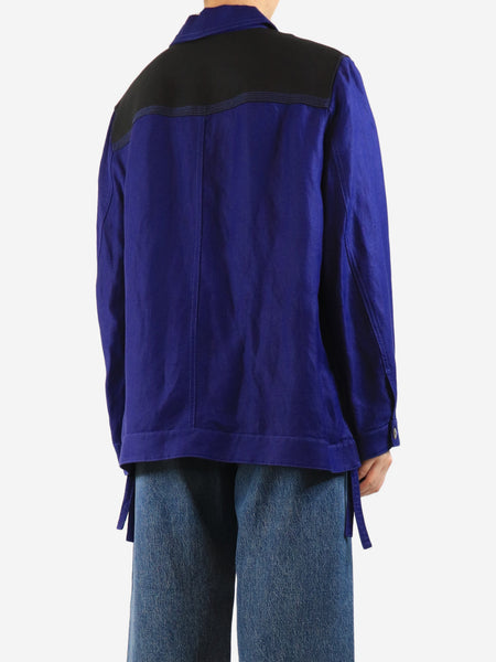 Blue Anagram-patch linen-blend jacket - size UK 10 alternate image
