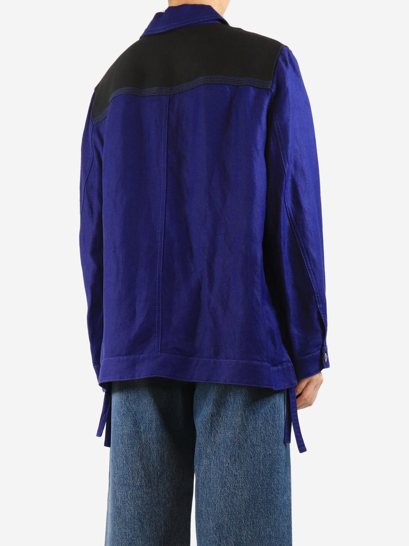 Blue Anagram-patch linen-blend jacket - size UK 10 Coats & Jackets Loewe 