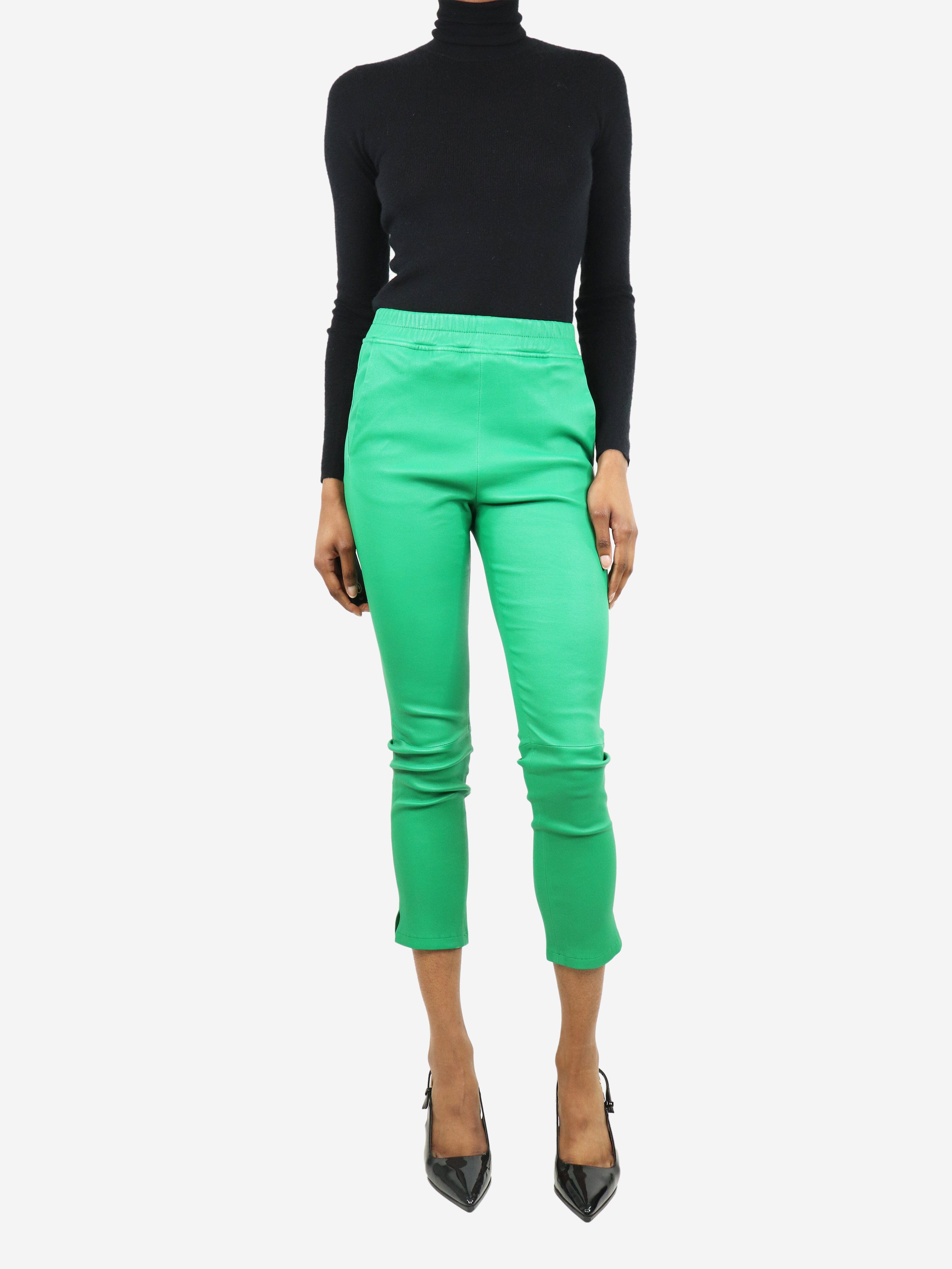 Green elasticated leather trousers - size UK 8 Trousers Arma 