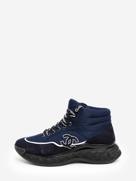 Navy nylon and suede high top trainers - size EU 39.5 product image