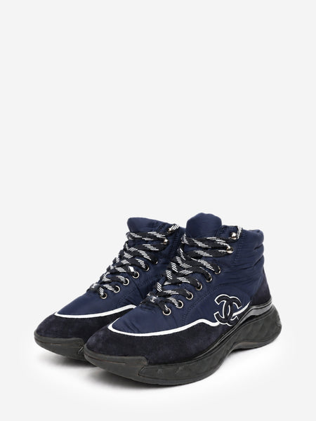 Navy nylon and suede high top trainers - size EU 39.5 alternate image