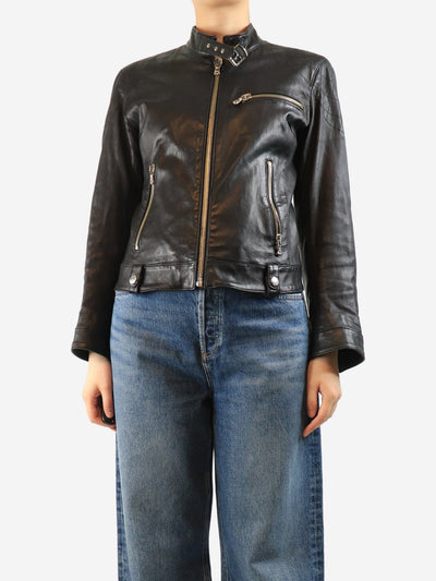 Black leather biker jacket - size UK 12 Coats & Jackets Dolce & Gabbana 