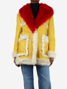 Prada Yellow and red F/W 2014 Runway sheep fur coat - size UK 6