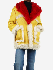 Prada Yellow and red F/W 2014 Runway sheep fur coat - size UK 6